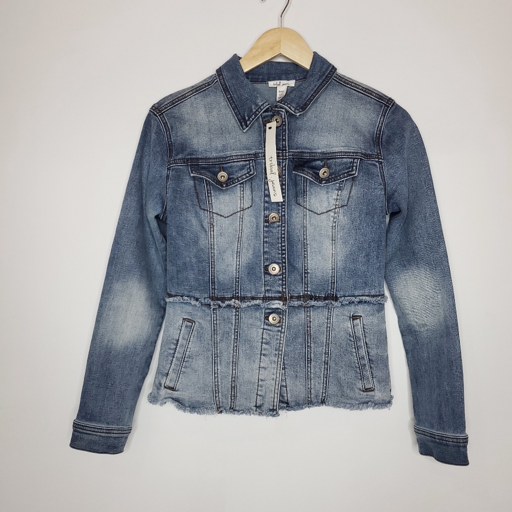 NWT Tribal Jean peplan jean jacket w/ fraded hem